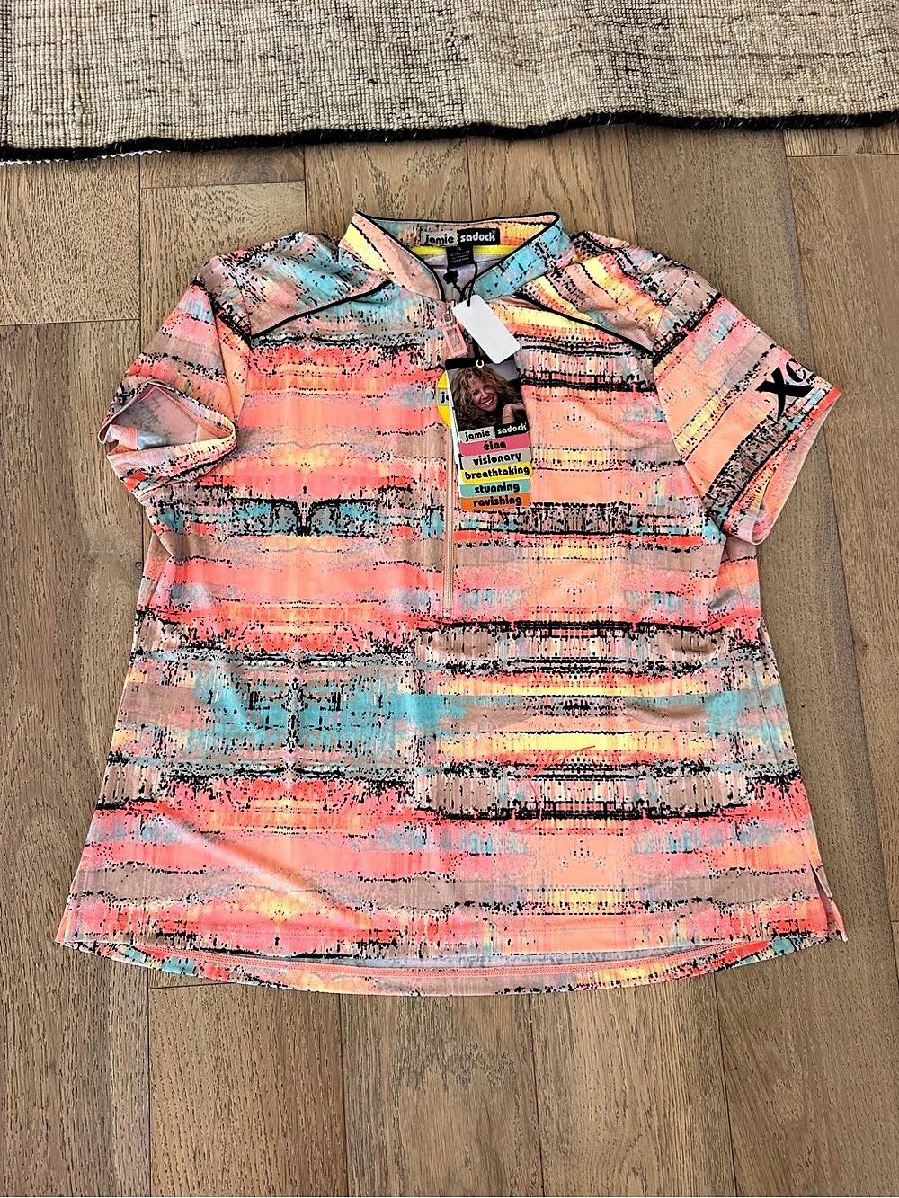 ⁠Jamie Sadock Golf Polo Shirt Womens XL Princess Multi Print Zip